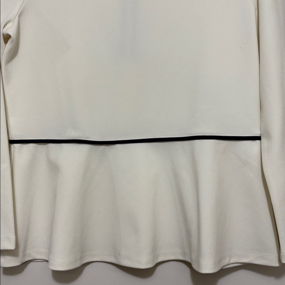 Ann Taylor Peplum Top Medium Cream Black Piping Long Sleeve Career Chic - Picture 6 of 13